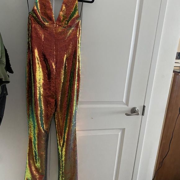 Multicolor Sequin Halter Jumpsuit - Picture 5 of 7
